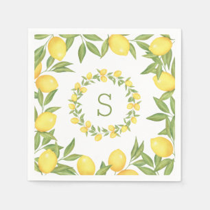 Lemons Greenery Monogram Elegant Napkin