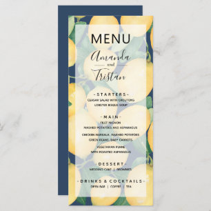 Lemons Greenery on Navy Blue Wedding Menu