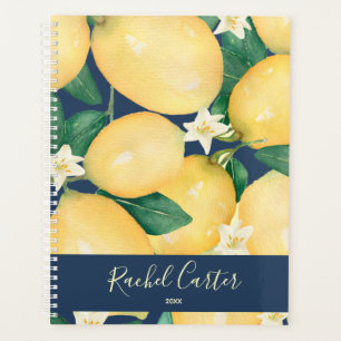 Lemons Greenery Personalised Navy Blue Planner