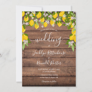Lemons Greenery Rustic Wood Wedding Invitation