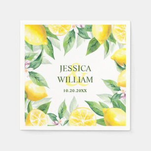 Lemons & Greenery Watercolor Wedding Paper Napkin