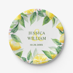 Lemons & Greenery Watercolor Wedding Personalised Paper Plate