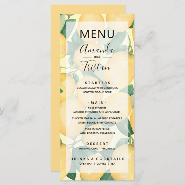Lemons Greenery Wedding  Menu (Front/Back)