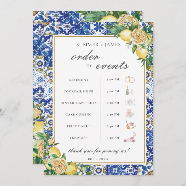 Lemons Greenery Wedding Order of Event Welcome  Program (Front/Back)