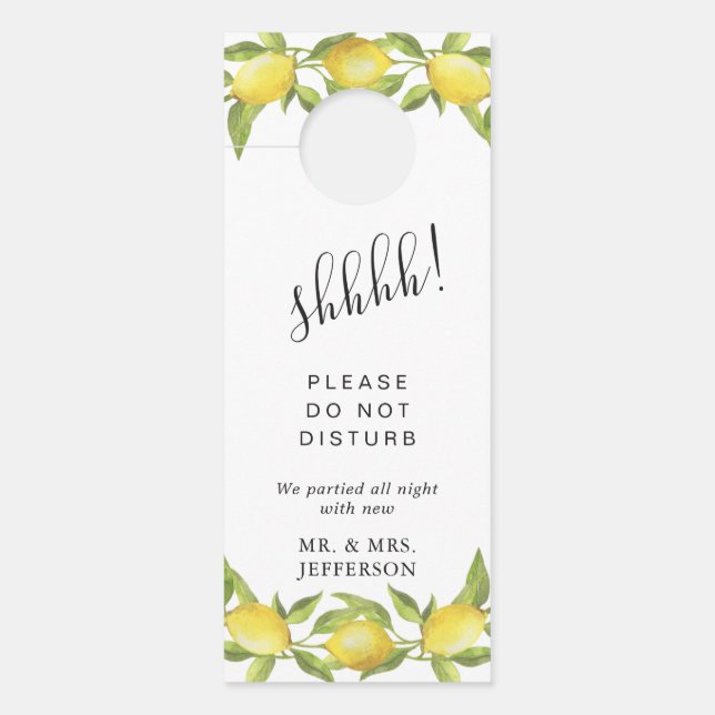 Lemons & Greenery Wedding Welcome Do Not Disturb Door Hanger (Front)