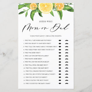 Lemons Guess Who Mum or Dad Baby Shower Game