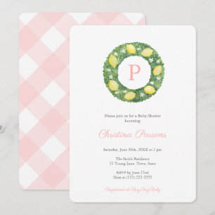 Lemons Handpainted Wreath Stylish Girl Baby Shower Invitation