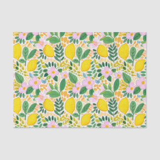 Lemons Illustration with Green Leaves Decoupage Tissue Paper