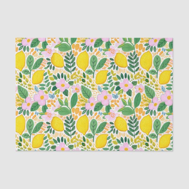 Lemons Illustration with Green Leaves Decoupage Tissue Paper (Front)