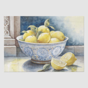 Lemons in a Blue Bowl Painting Decoupage Tissue Paper