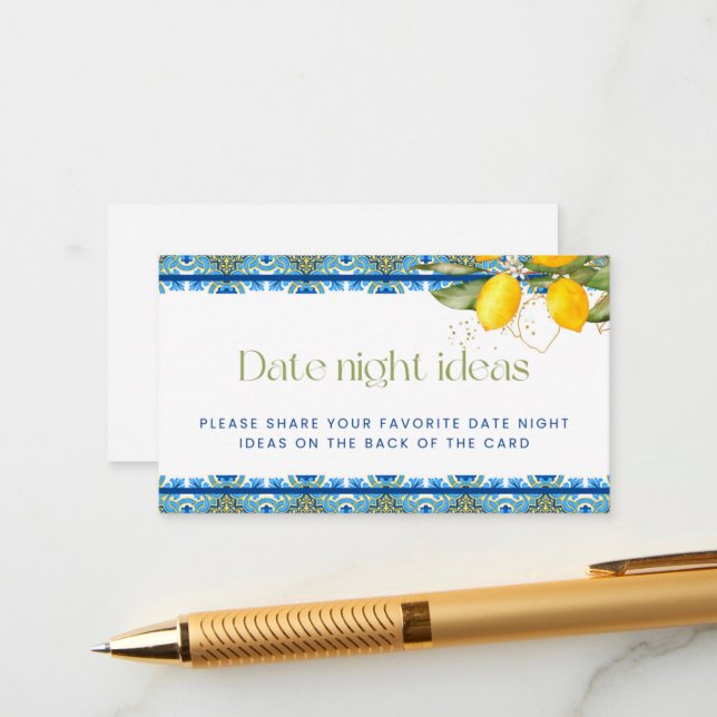 Lemons Italian Tiles Bridal Shower Date Night Enclosure Card (Front/Back In Situ)