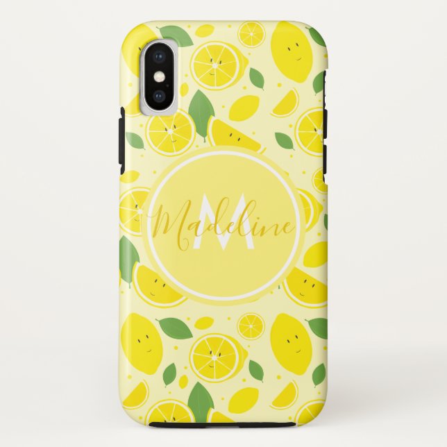 Lemons Leaf Pattern Name Initial Case-Mate iPhone Case (Back)