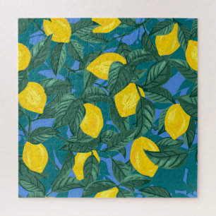 Lemons, leaves: citrus tropical pattern. jigsaw puzzle