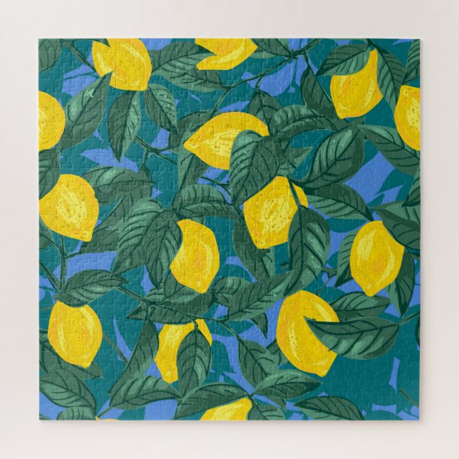 Lemons, leaves: citrus tropical pattern. jigsaw puzzle (Vertical)