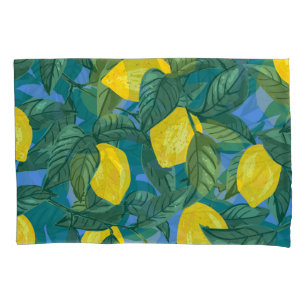 Lemons, leaves: citrus tropical pattern. pillowcase