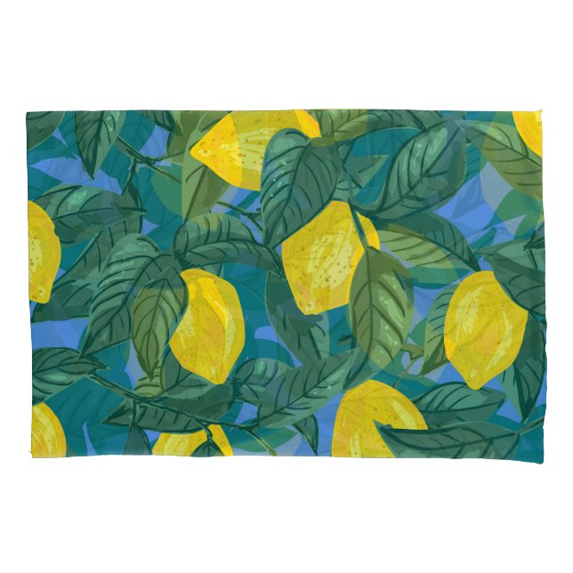 Lemons, leaves: citrus tropical pattern. pillowcase (Front)