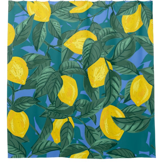 Lemons, leaves: citrus tropical pattern. shower curtain (Front)