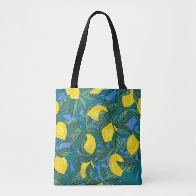 Lemons, leaves: citrus tropical pattern. tote bag (Front)