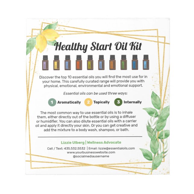 Lemons & Leaves  Essential Oil Kit Handout Notepad (Front)