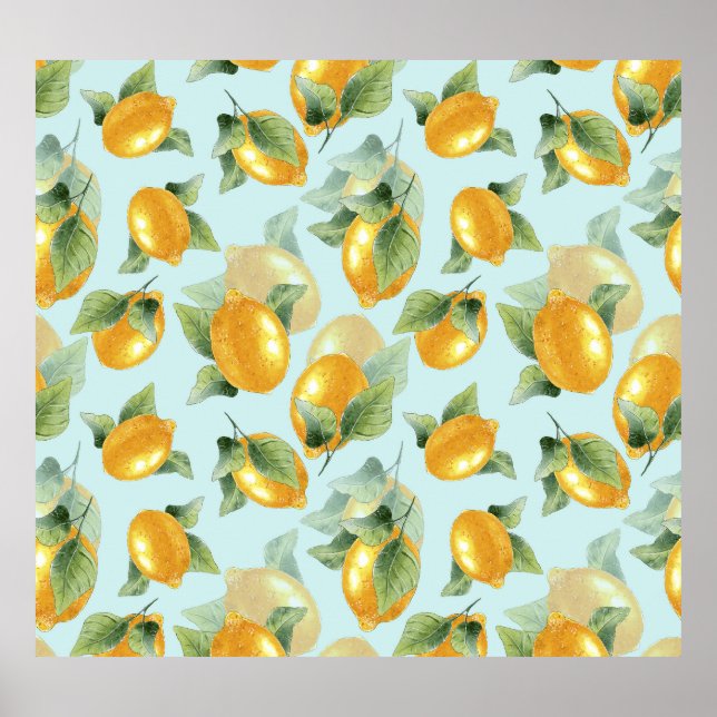 Lemons Leaves: Watercolor Seamless Print (Front)