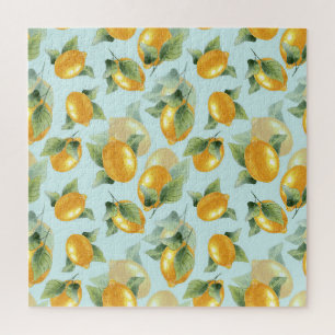Lemons Leaves: Watercolor Seamless Print Jigsaw Puzzle
