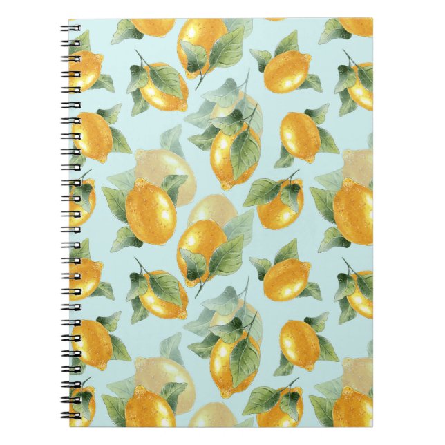 Lemons Leaves: Watercolor Seamless Print Notebook (Front)