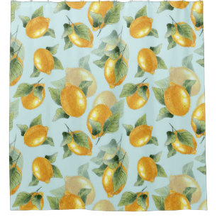 Lemons Leaves: Watercolor Seamless Print Shower Curtain