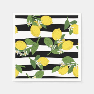 Lemons Lemon Blossom Dessert Yellow Black Napkins