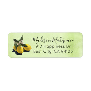 Lemons Lemon Blossoms Green Parchment Personalised Return Address Label
