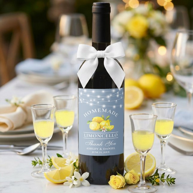Lemons Lights Dusty Blue Limoncello Bottle Label (Customize to change text size or text style.)