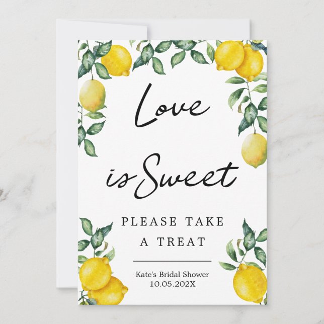 Lemons Love is sweet take a treat favour sign smal Invitation (Front)