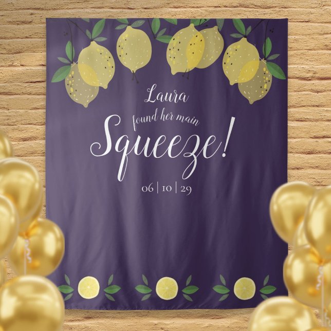 Lemons Main Squeeze Bridal Shower Purple Backdrop Tapestry (Lemons Main Squeeze Bridal Shower Purple Backdrop)