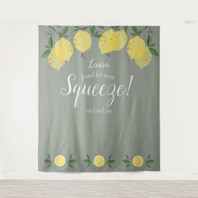 Lemons Main Squeeze Green Bridal Shower Backdrop Tapestry (Front)