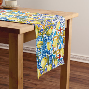 Lemons,Mediterranean,majolica,Italian tiles,summer Short Table Runner