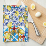 Lemons,Mediterranean,majolica,Italian tiles,summer Tea Towel<br><div class="desc">Lemons, Mediterranean citrus art</div>