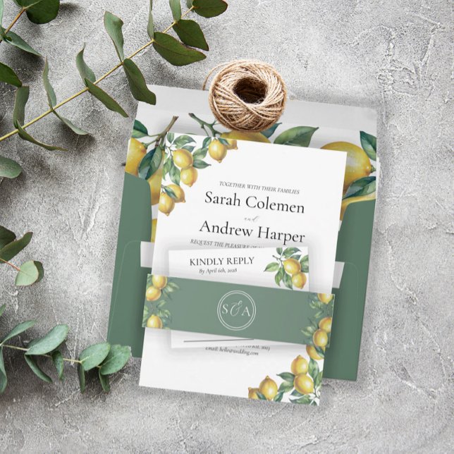 Lemons Mediterranean Sicilian Destination Wedding  Invitation Belly Band (Creator Uploaded)