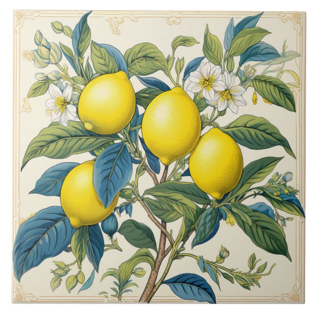 Lemons Mediterranean Summer Citrus Ceramic Tile (Front)