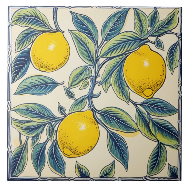Lemons Mediterranean Summer Citrus Ceramic Tile (Front)
