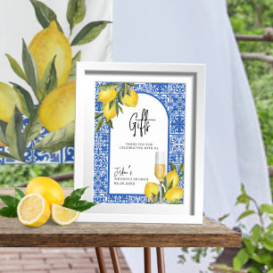 Lemons & Mediterranean Tile Wedding Shower Gifts Poster
