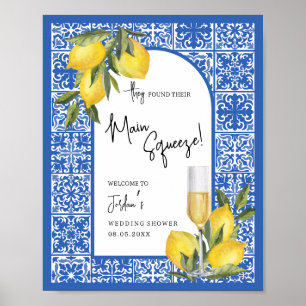 Lemons & Mediterranean Tile Wedding Shower Welcome Poster