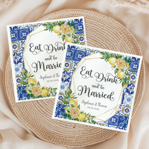 Lemons Meditteranean Mosaic Wedding Eat Drink Napkin