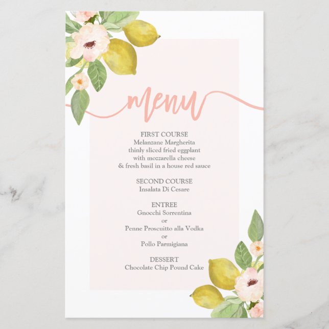 Lemons Menu Card (Front)