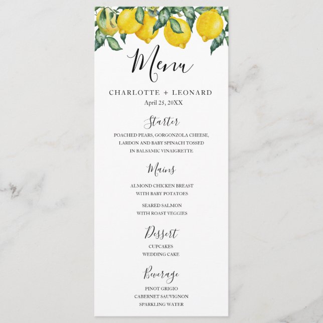 Lemons Menu template (Front)