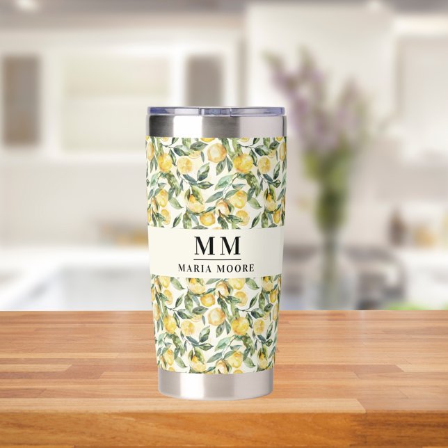 Lemons monogram initials name insulated tumbler (Creator Uploaded)