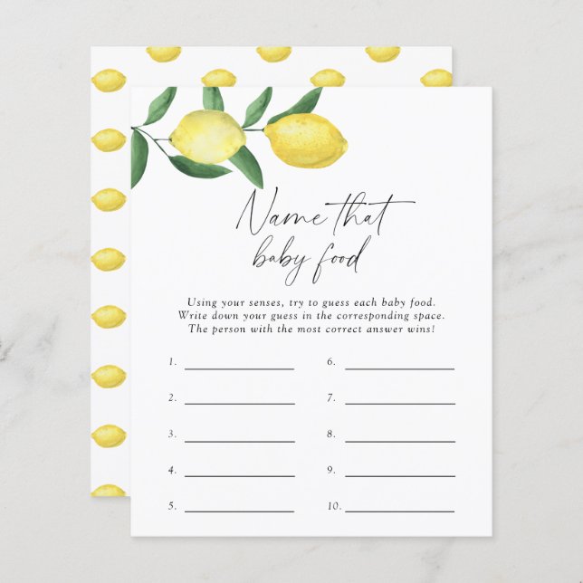 Lemons - Name that baby food shower game (Front/Back)