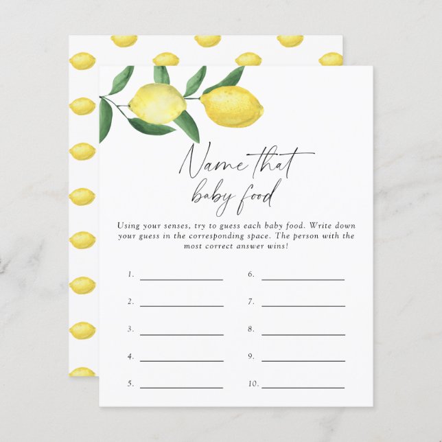 Lemons - Name that baby food shower game (Front/Back)