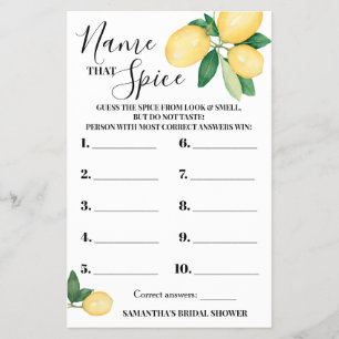Lemons Name that Spice Bridal Shower Game Card