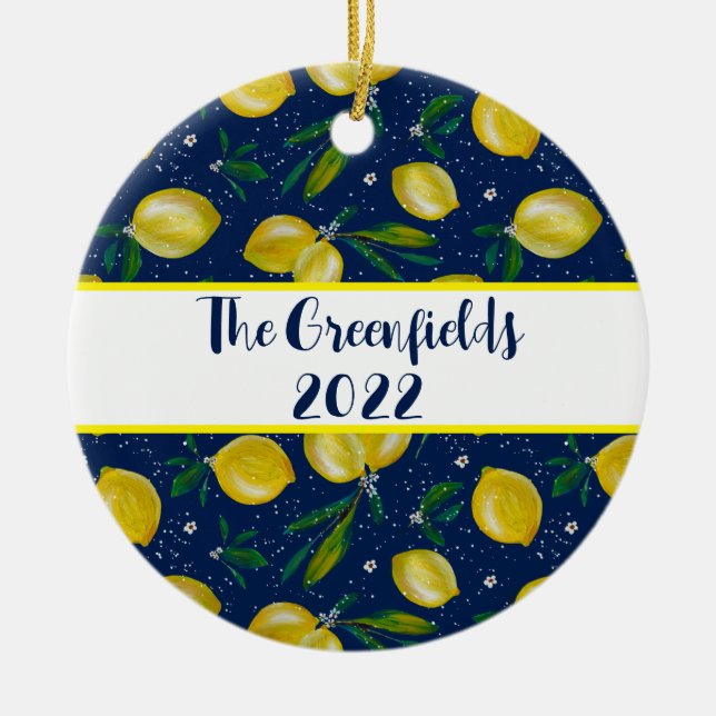 Lemons of Sorrento Customisable Ceramic Ornament (Front)