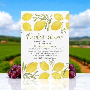 Lemons Olive branch Yellow Rustic Bridal Shower  Invitation