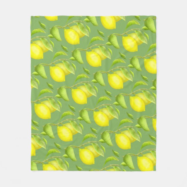 Lemons on a branch fleece blanket (Front)